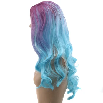 

High Temperature Fiber 613 Platinum Blonde Synthetic Lace Front Wig Ombre Blue Side Part Natural Long Body Wave for Cosplay