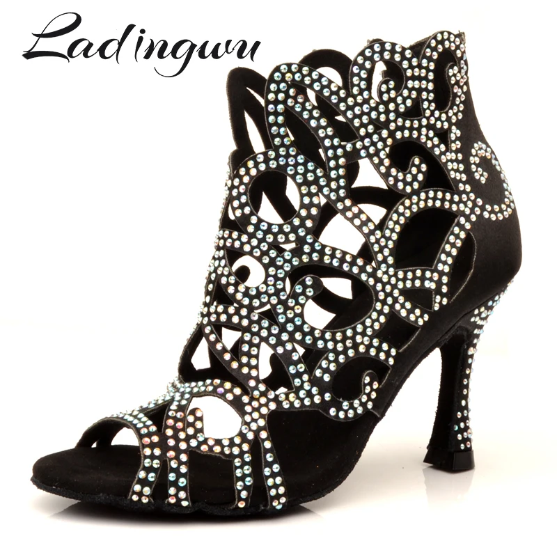 

Ladingwu Brands Latin Dance Shoes Laser Engraved Rhinestone Professional Dance Shoes Customizable Colors Salsa Dance Shoes