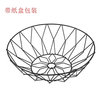 

Storage Basket Snack Candy Basket Desktop Bedroom Kitchen Fruit Basket Decoration European Iron Hollow Storage Basket Black