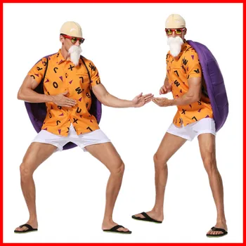 

Halloween Mens Dragon balls Master Roshi costumes Kame Senni role play clothings shirt and shorts with turtle shell