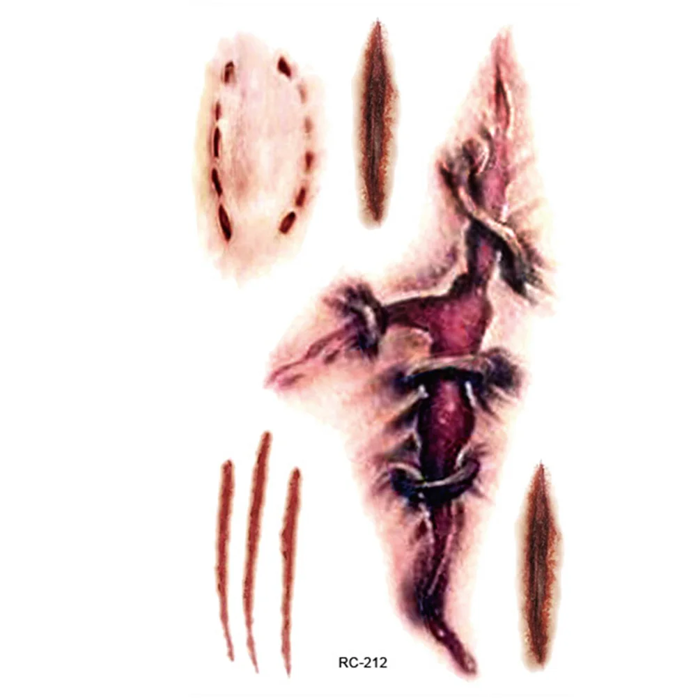 

Fake Tattoo Sticker Waterproof Temporary Tattoo Sticker Hot 2 Sheet Halloween Terror Wound Realistic Blood Injury Scar