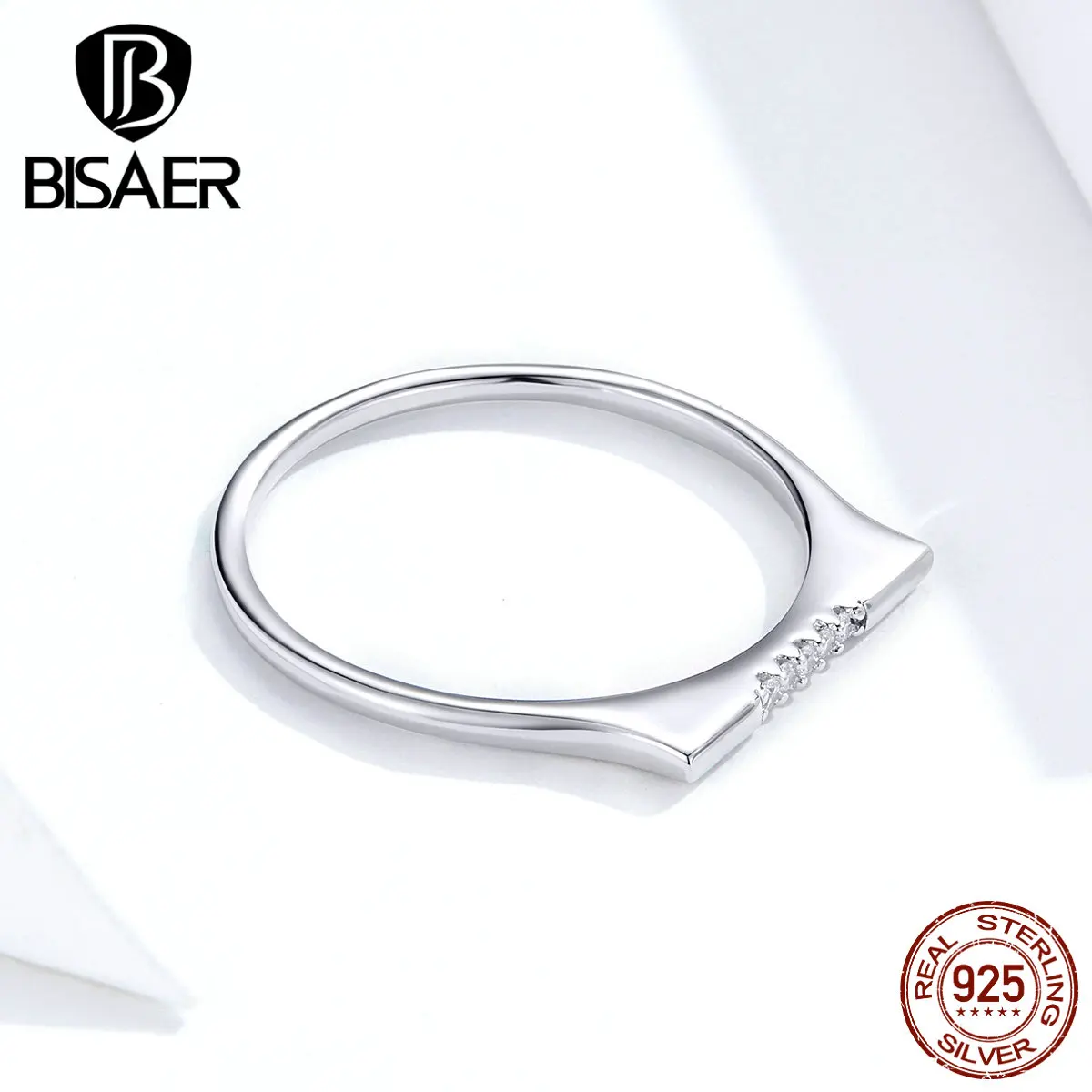 Обручальные кольца BISAER, серебро 925 пробы, первая любовь, прозрачный кубический циркон, кольца на палец для женщин, роскошные серебряные ювелирные изделия ECR564
