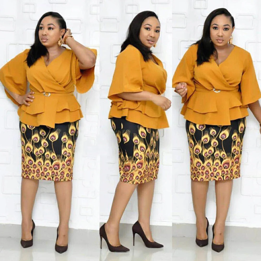2019 Новые африканские платья для женщин комплект из 2 предметов рубашка в африканском стиле femme африканская юбка платья с принтом