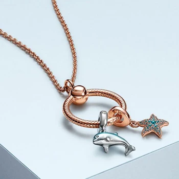 

Summer 2020 New S925 1:1 Moments Small O Pendant Rose Sparkling Starfish Shimmering Dolphin Dangle Charm Diy Woman Jewelry Gift
