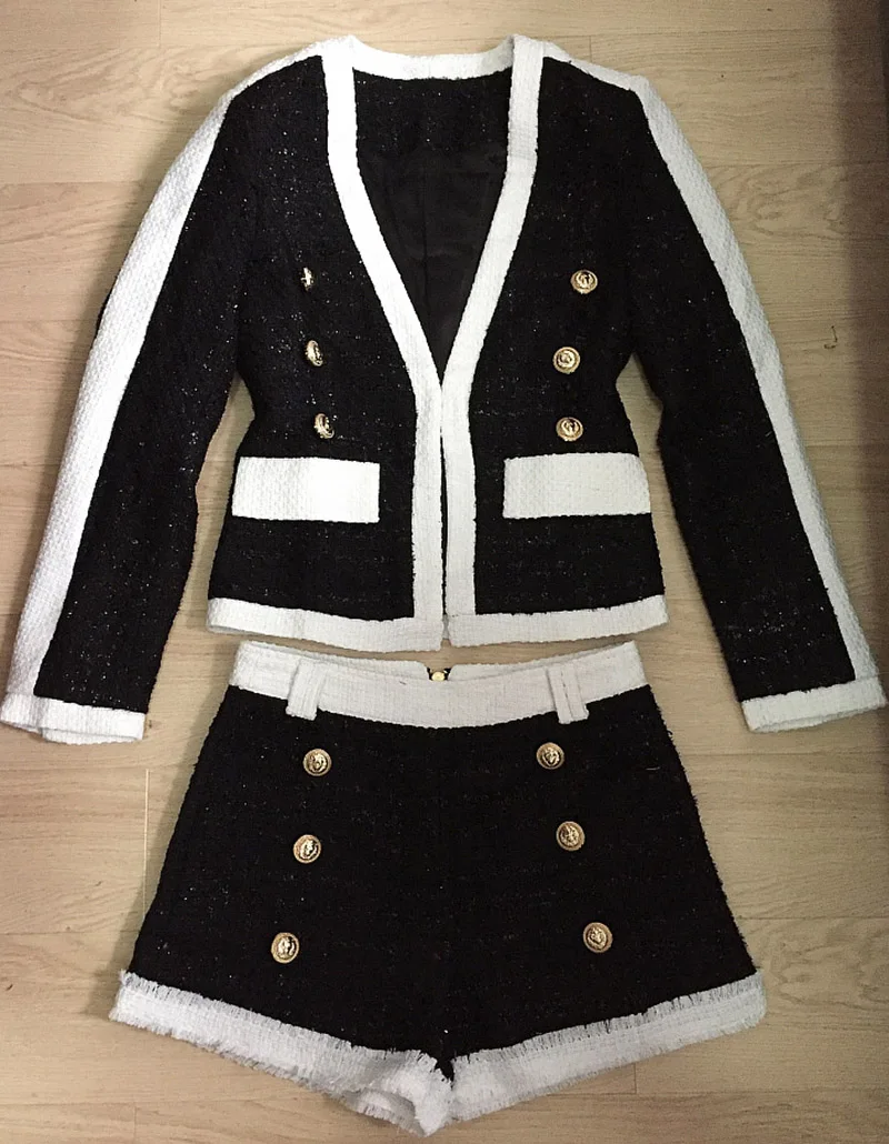 Bonnie Forest для подиума в стиле пэчворк двубортное пальто из твида Блейзер шорты, комплект из 2 предметов, комплект формальные офисные костюмы Workwears