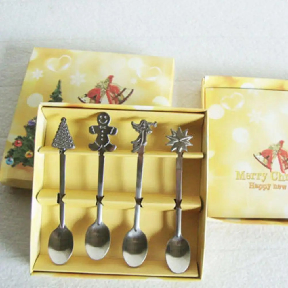 4 шт./компл. Merry Christmas Нержавеющая сталь Кофе ложка для мороженого десертная ложка для пикника на открытом воздухе Кухня аксессуары посуда Наборы