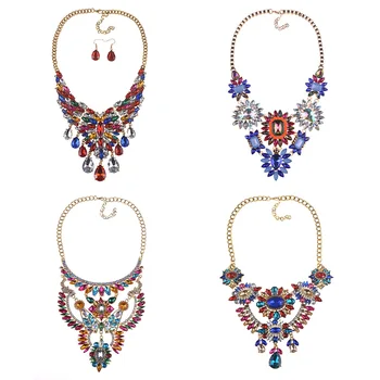 

Wholesale Big Crystal Flower Statement Necklace Pendants Vintage Women Choker Bib Necklace 2020