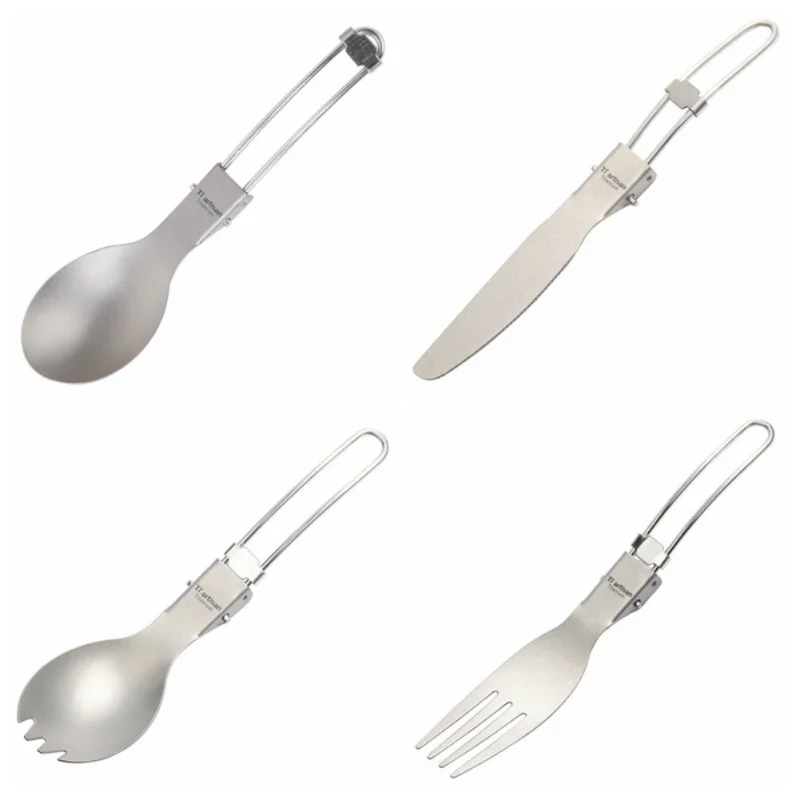 

Camping Folding Picnic Titanium Spoon Tableware Titanium Alloy Fork Ultralight Pure Titanium Spork Outdoor Lightweight Tableware