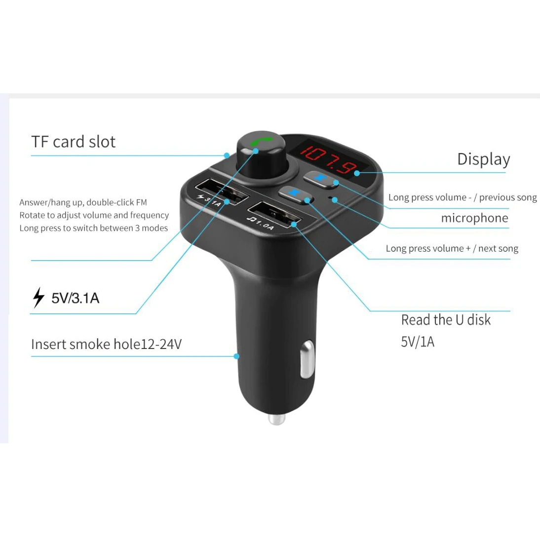 MP3 плеер автомобильное зарядное устройство Bluetooth 5 0 беспроводной fm передатчик