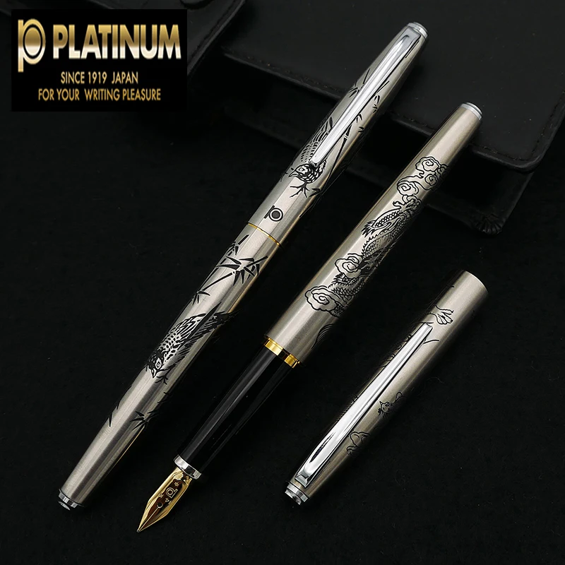 Fountain Pen Platinum Dragon Phoenix Bamboo And Bird Etch Old Pen