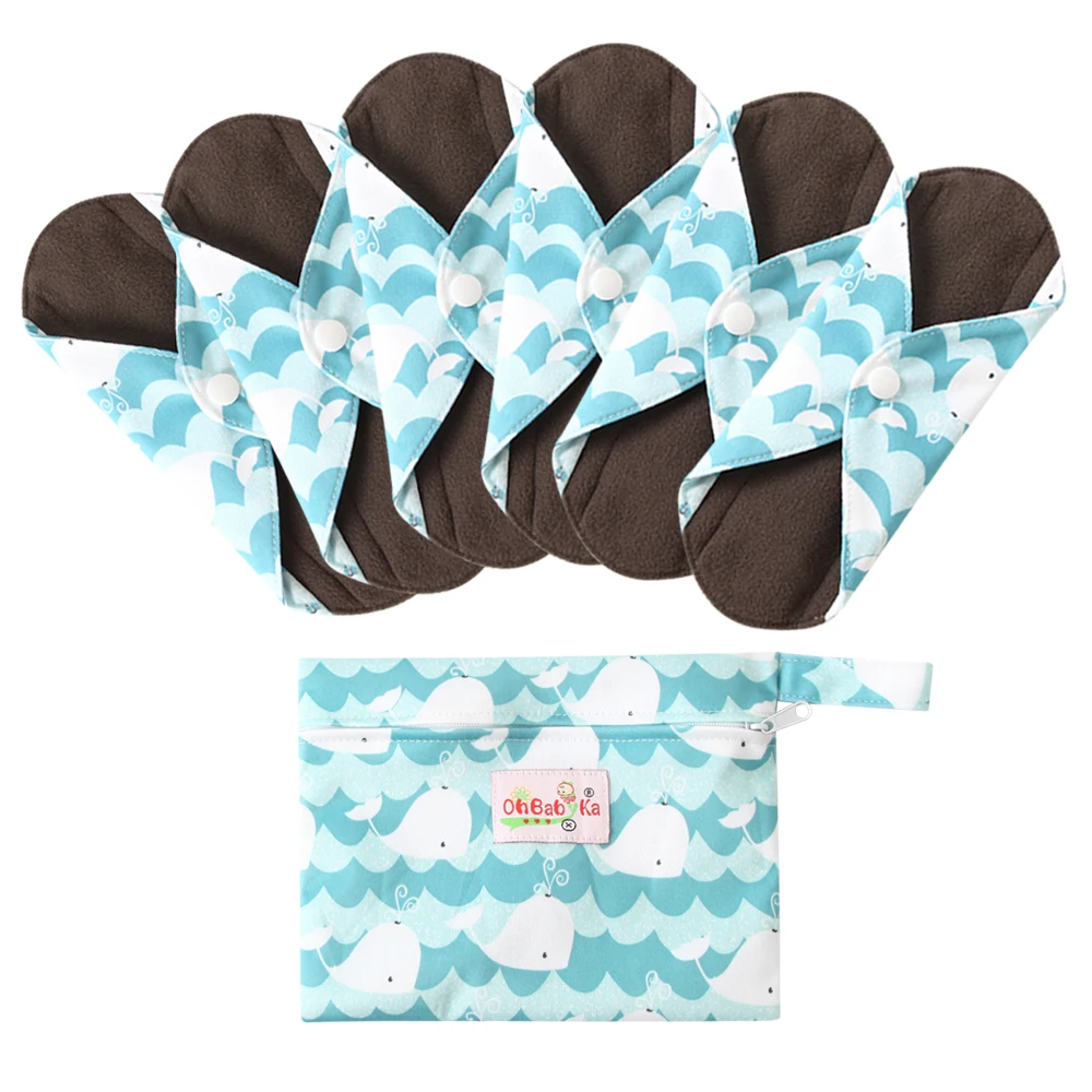 

Ohbabyka Bamboo Charcoal Washable Hygiene Menstrual Pads Heavy Flow Sanitary Pads Lady Cloth Pad Reusable Pads 7PCS/Set