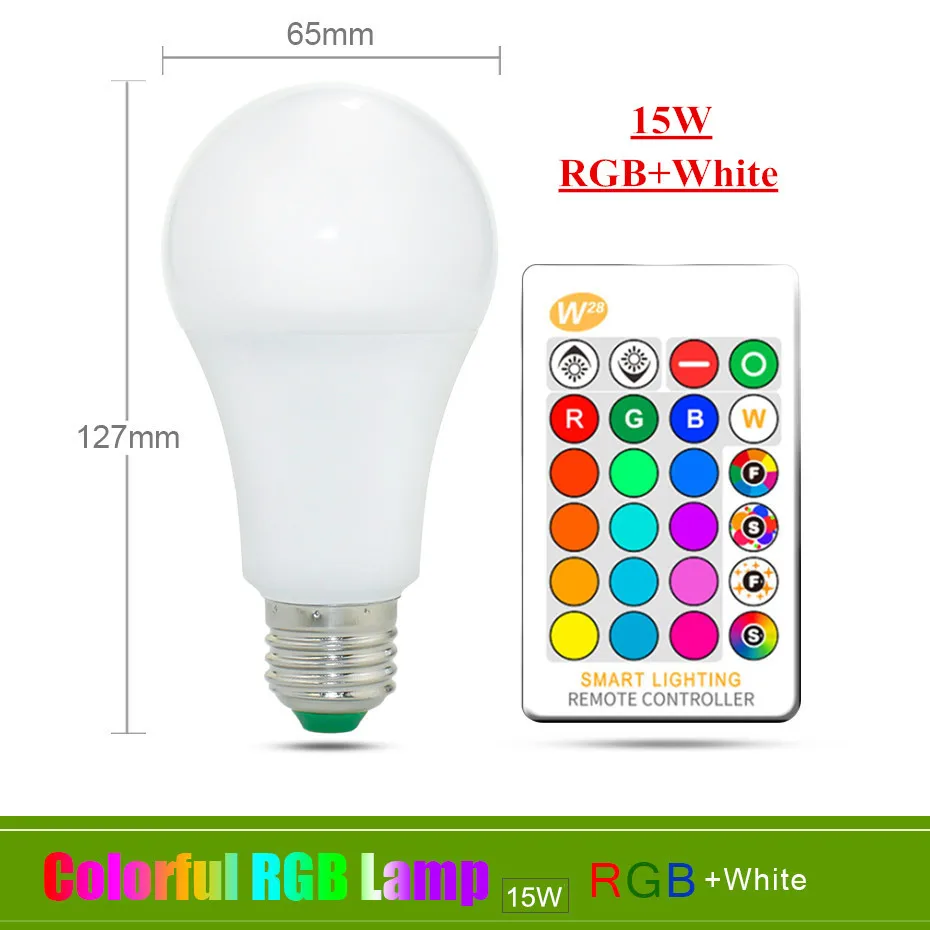 E27 15W CW E27 E14 RGB Светодиодная лампа 3W 5 Вт 10 Вт 15 Вт с регулируемой яркостью 16 цветов, волшебная лампа Gu10 AC 220 В 110 В, RGB белый ИК-пульт дистанционного управления, ночной Светильник C3 - Испускаемый цвет: E27 15W CW