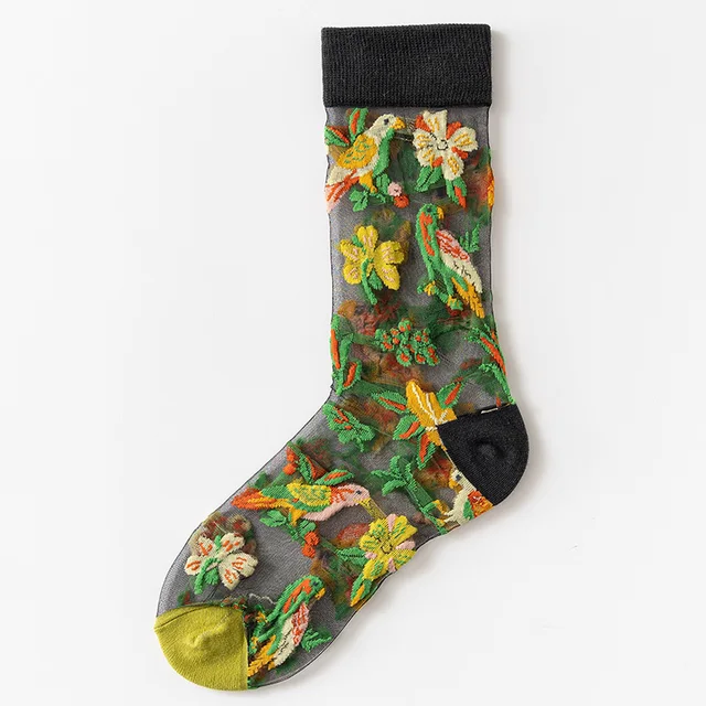 France Fresh Floral Art Funny Socks Transparent Abstract Design Lace Cute Socks Women Jacquard Sokken Skarpetki Calcetines Mujer 4