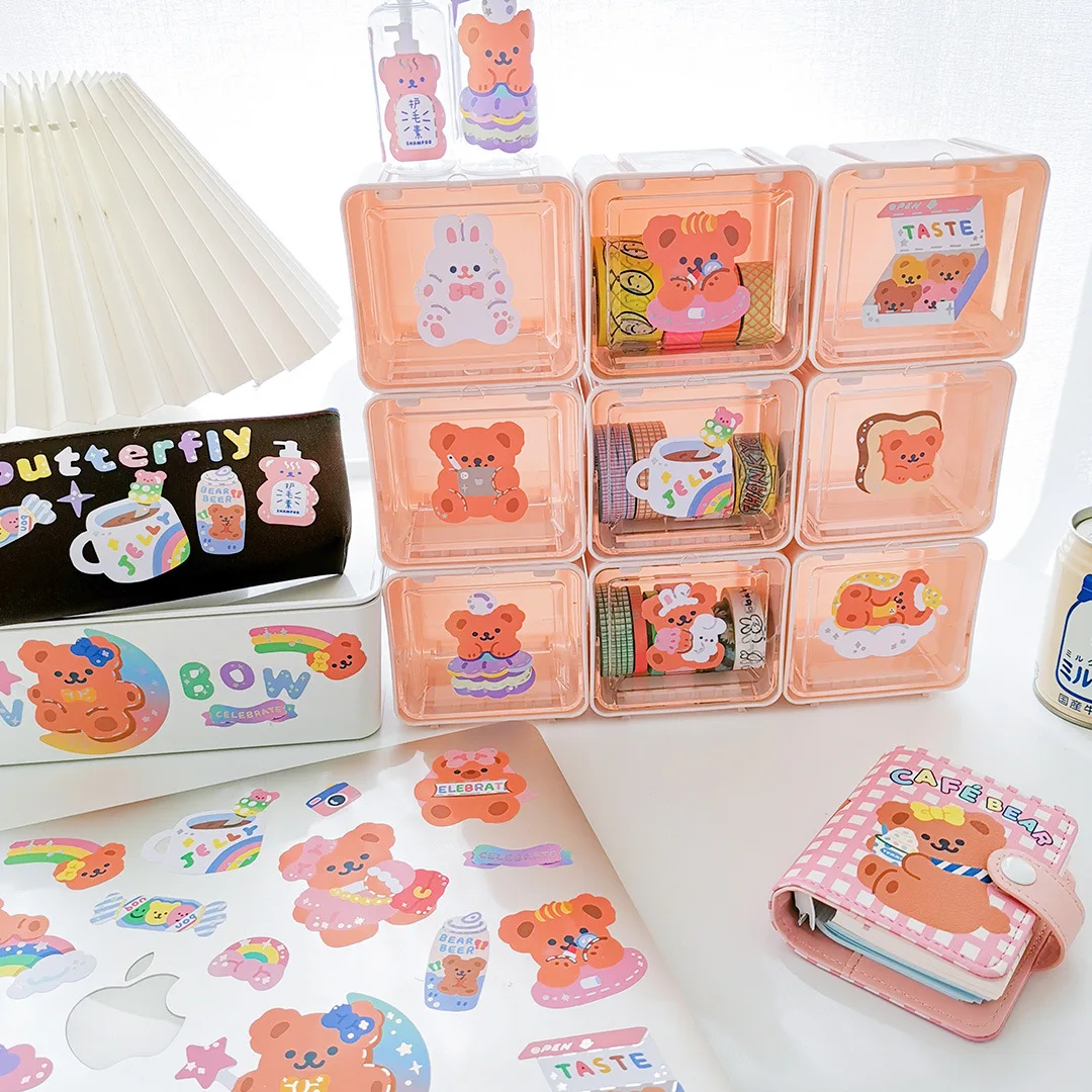 Mohamm 1Pc Milkjoy Series Korean Style Glittery Bear Stickers Decoration Scrapbooking Paper Creative Stationary