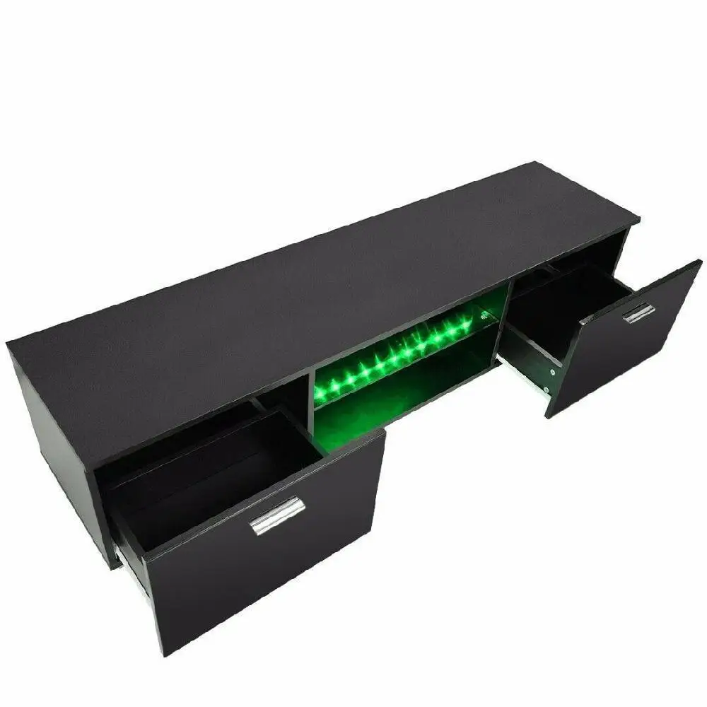 

High Gloss Black 63'' TV Stand Unit Cabinet with LED Light 2 Drawers Console US