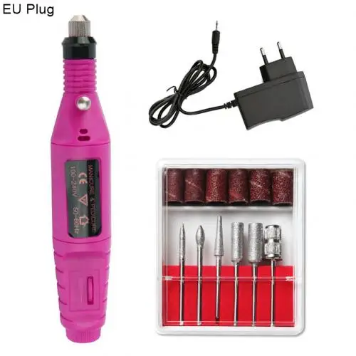 Rose Red EU Plug Профессиональная Мини электрическая дрель для дизайна ногтей, ручка для педикюра, пилка для ногтей, набор инструментов для дизайна ногтей, маленький размер, облегчает удаление - Цвет: Rose Red EU Plug