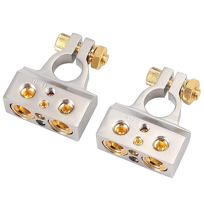 

FULL-2PCS 0/4/8/10 Gauge AWG Car Battery Terminal Connectors with Spacer Shims,Positive Negative Chrome Battery Terminals