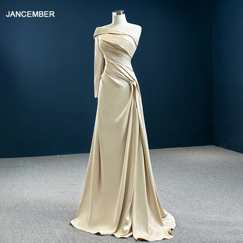 

J67138 Simple Elegant Evening Dress 2020 One Shoulder Ruched Lace Up Back Draped A Line Formal Gowns