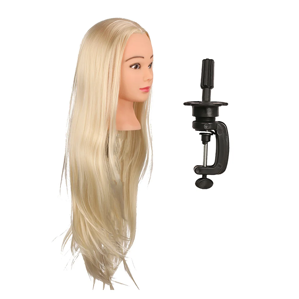26inch Hairdressing Practice Training Head Model Long Straight Golden Hair Mannequin Doll Head with Stand for Barber Salon