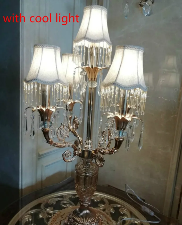 Italy style Gold crystal table lamp led Abajour kitchen lighting Restaurant Led candlestick E14 cloth shade reading desk lamps|Настольные