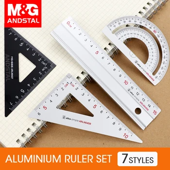 

M&G 4pcs/set Aluminium Ruler Set Metal/Plastic/Soft Geometry Maths Drawing compass stationery Rulers mathematical for School