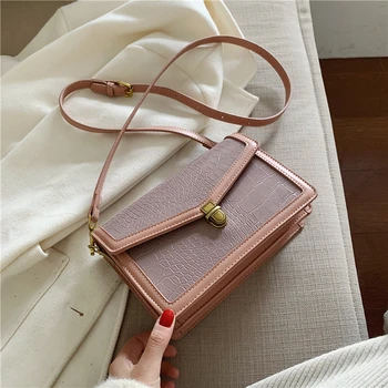 

Burminsa Spring Candy Color Crocodile Messenger Bags For Women Girl Mini Lock Flap High Quality PU Leather Shoulder Bag 2020 NEW
