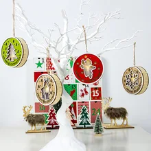 Wooden Round Lamp Luminous Christmas Tree Hanging Light Ornament Pendant X'mas Decoration S7JN