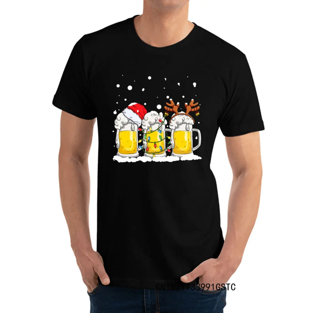 Fashionable Beer Christmas Mug Santa Reinbeer Xmas lights T-shirts for Men Popular Lovers Day O Neck 100% Cotton Fabric T-shirts Tees Beer Christmas Mug Santa Reinbeer Xmas lights black