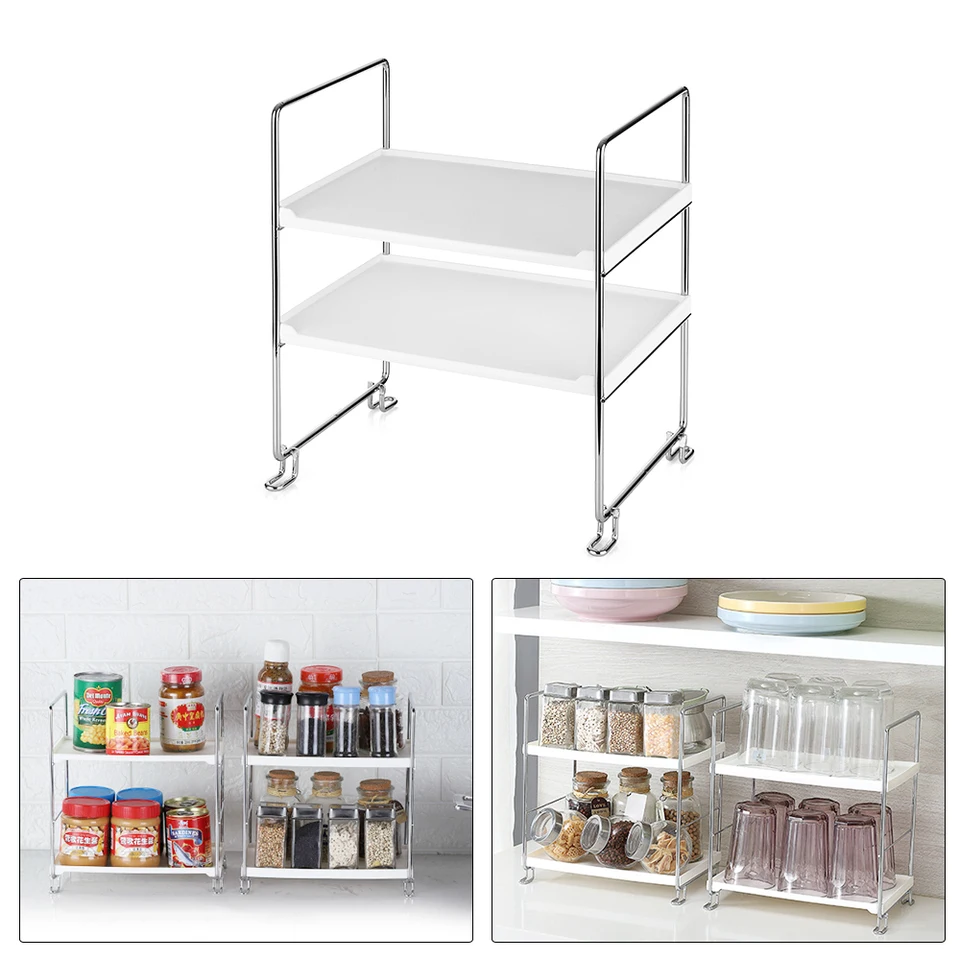 2 Tier Shelf Freestanding Stackable Kitchen Shelf Spice Organizer