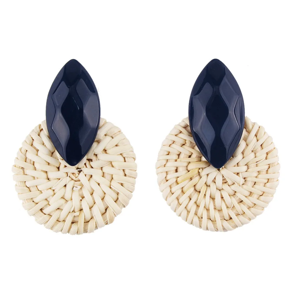 Dvacaman INS Fashion Statement Earrings Women Boho Rattan Knit Drop Earrings Wooden Dangle Earrings Wedding Jewelry Wholesale - Окраска металла: 11