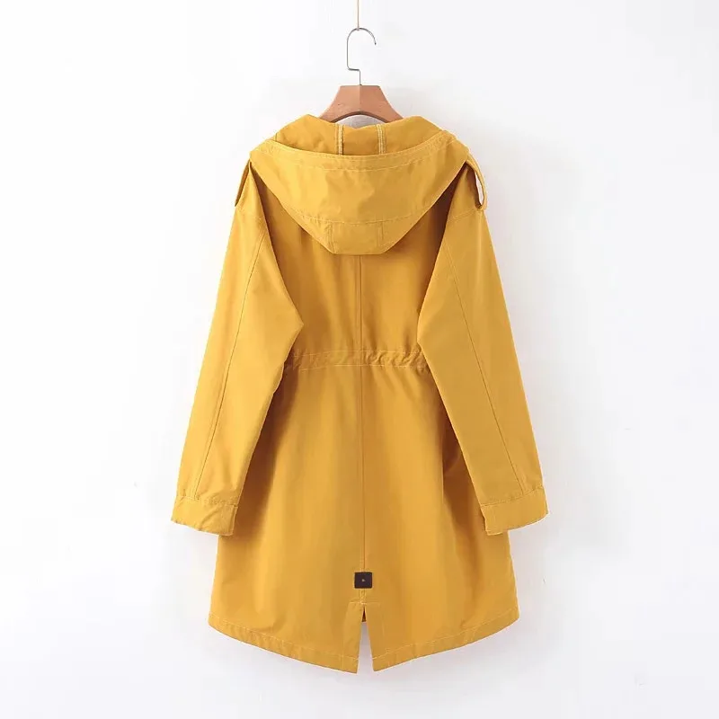 Women Casual Drawstring High Waist Loose Autumn Yellow Outwear Jacket Female Fashion Long Sleeve