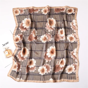 

Silk Neck Scarf for Women Floral Print Plaid Foulard Scarf Hair Wraps Lady Square Scarves Fashion Small Pashmina Shawls