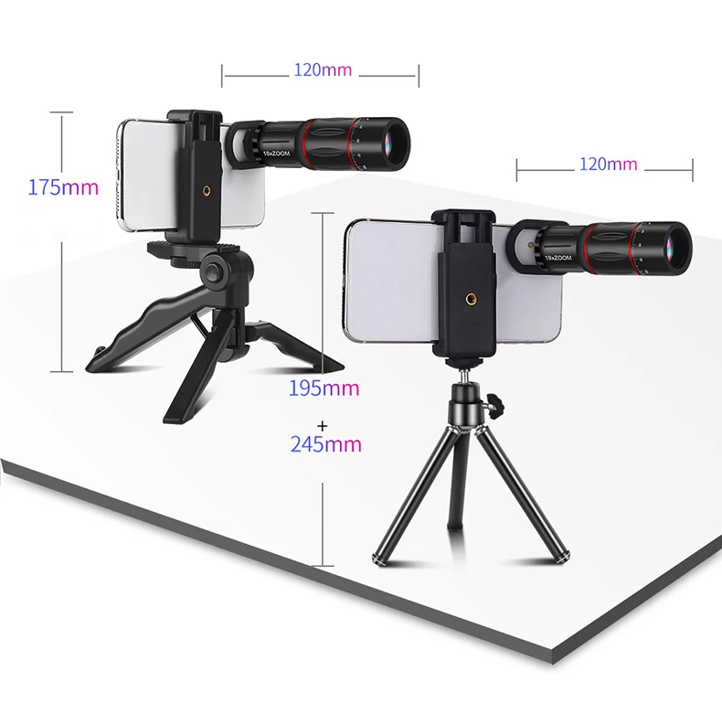 18X Zoom Telephoto Lens 4K HD Monocular Telescope Phone Camera Lens for iPhone Xs Max XR X 8 7 Plus Samsung Smartphone Mobile