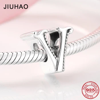 

100% 925 Sterling Silver Letter V Alphabet Beads Charms fit Charm JIUHAO 925 Bracelets Bangles DIY Accessories Jewelry
