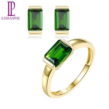 LP твердое 9 к желтое золото натуральный драгоценный камень хром сережки-гвоздики с диопсидом серьги и кольцо ювелирные изделия для невесты наборы для женщин обручение подарок