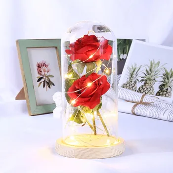 

Beautiful Simulation Red Rose Led Light Glass Cover For Wedding Party Valentine's Day Romantic Gift Decoration Artificial Flower