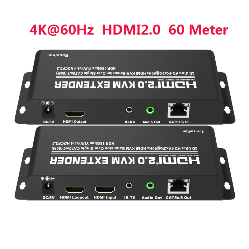 HDMI-совместимый 4K KVM-удлинитель 60 м @ Гц HDMI2.0 удлинитель с одним кабелем Cat5e/6 USB мышь