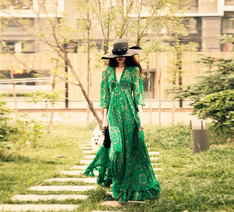 BacklakeGirls/Летняя одежда, сексуальное зеленое вечернее платье с v-образным вырезом и рукавом 3/4, с цветочным принтом, Длинные торжественные платья, Vestido Elegante