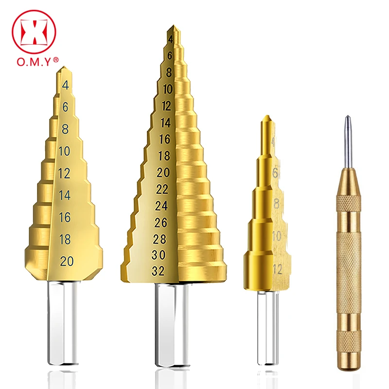 

4-12mm 4-20mm 4-32mm HSS 4241 Steel Large Step Cone Titanium Coated Metal Drill Bit Cut Tool Set Hole Cutter