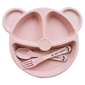 

Baby bowl+spoon + fork Feeding Food Tableware Cartoon Panda Kids Dishes Baby Eating Dinnerware Set Anti-hot Training Bowl Spoon