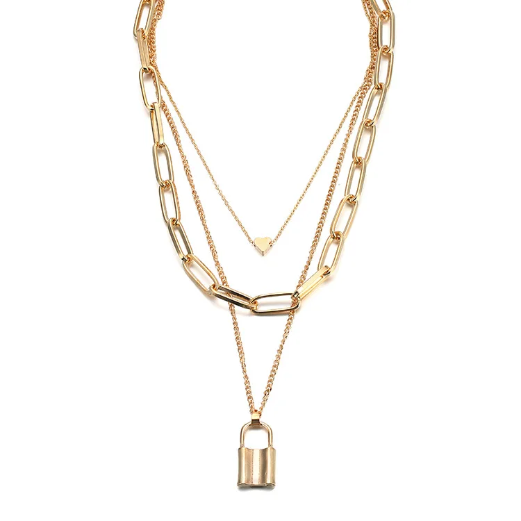 Multilayer Choker Lock Necklace Layered Chain On The Neck With Lock Punk Jewelry Mujer Key Padlock Pendant Necklace For Women afbeelding