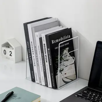 

1 Pair Iron Bookends Book Stand Support Desktop Office Magazine Organizer Non Slip Rack Shelf Holder Decorative
