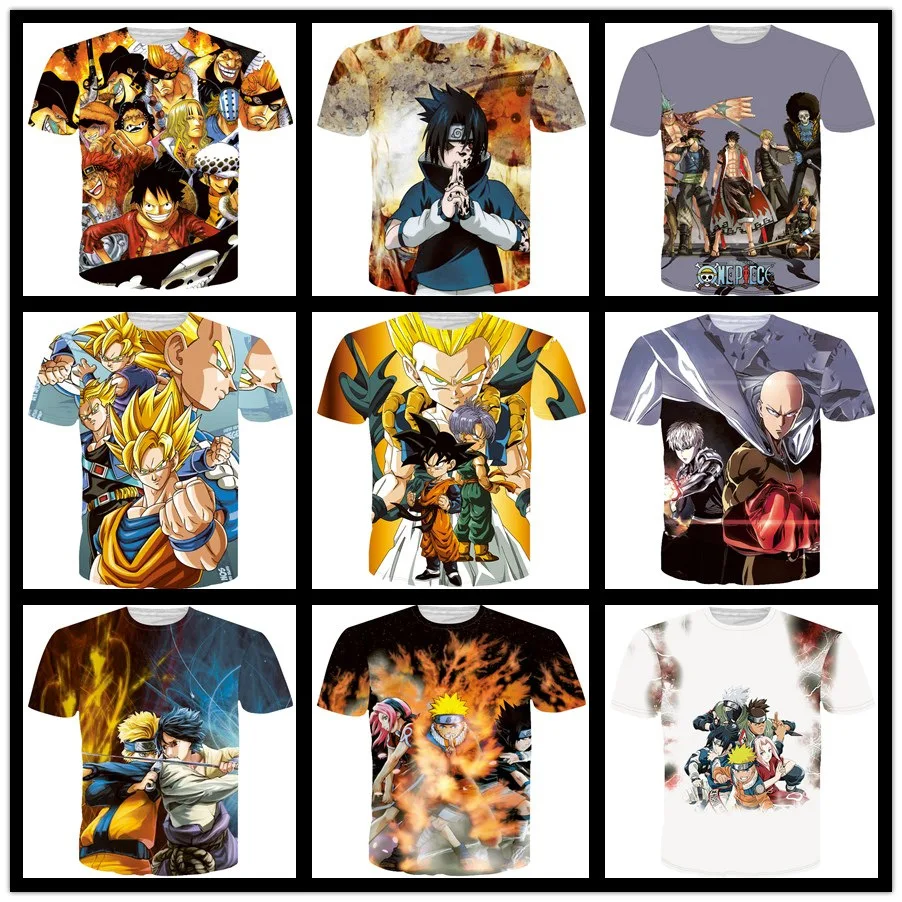 

2018 Summer Wear Japan 3D Anime Fun Dragon Ball Naruto One Piece Teenager Short Sleeve T-shirt