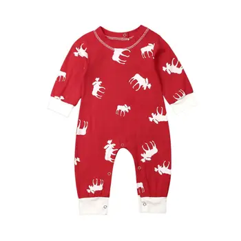 

2019 Christmas Newborn Baby Boy Girl Long Sleeve Deer Print Loose Cotton Romper Jumpsuit Playsuit Outfits Xmas Clothes