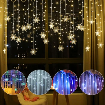 

Sale US Plug Snowflake LED String lights Curtain Lamps Connectable Flashing Fairy Light Waterproof Outdoor Home Decoration 110V