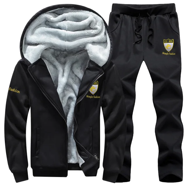 Men Sport Suit Tracksuit Winter Thick Fleece Hoodie Jacket Sweatshirt+pant Jogging Running Casual Workout Set Warm Sports Wear