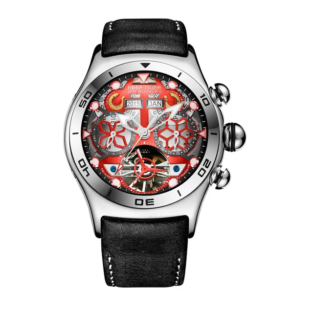 Reef Tiger Роскошные Розовое Золото Скелет Автоматические наручные часы Tourbillon кожаный ремешок часы водонепроницаемые спортивные часы для мужчин RGA703 - Цвет: RGA703-YRB