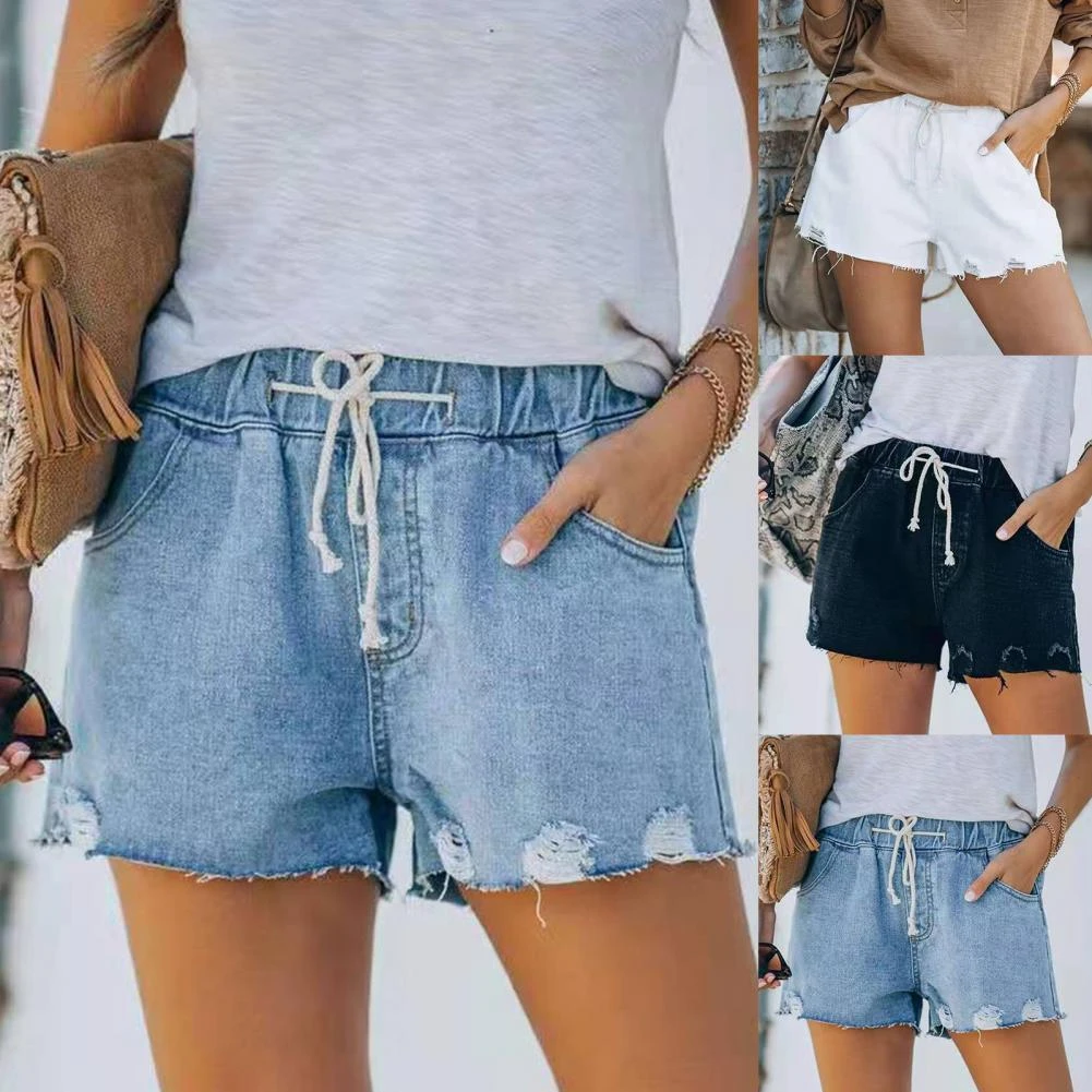 Pantalones cortos de tela para mujer, Shorts finos con informales, elásticos, sexys, de calle, verano|Pantalones cortos| AliExpress