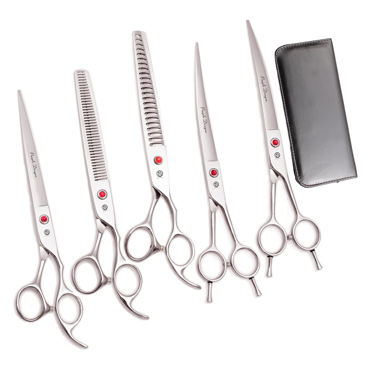 Dog grooming scissors set professional 440C 8" purple dragon straight shears thinning scissors chunker curved shears