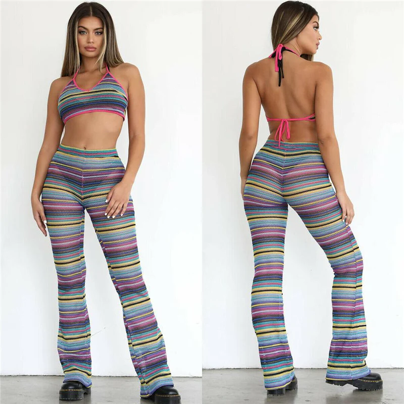 

Fashion Women Sexy Mesh Crochet Stripe Bikini Cover up Elegant Beach Cover up Ladies Swimsuit Beachwear Bathing Suits